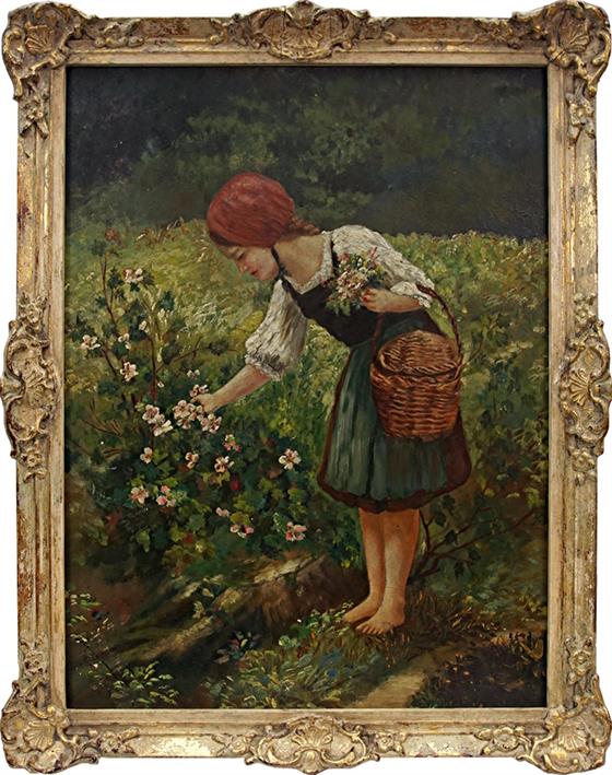 Dívka sbírající květy