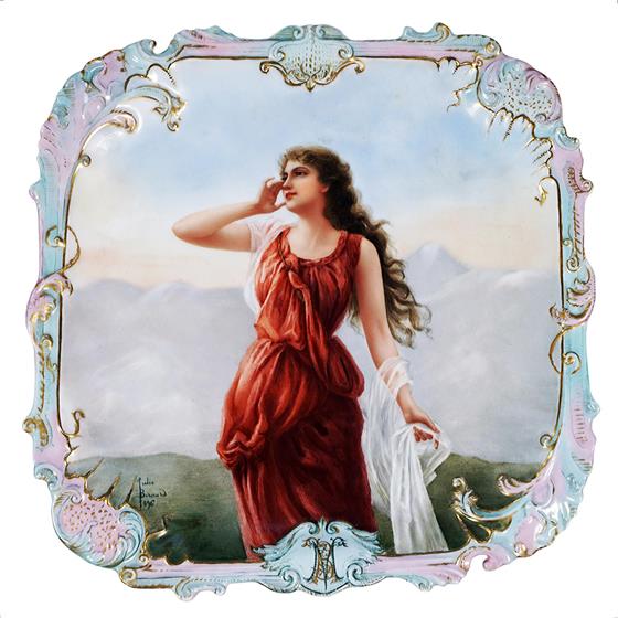  Žena s šátkem - malba na porcelánu 1896
