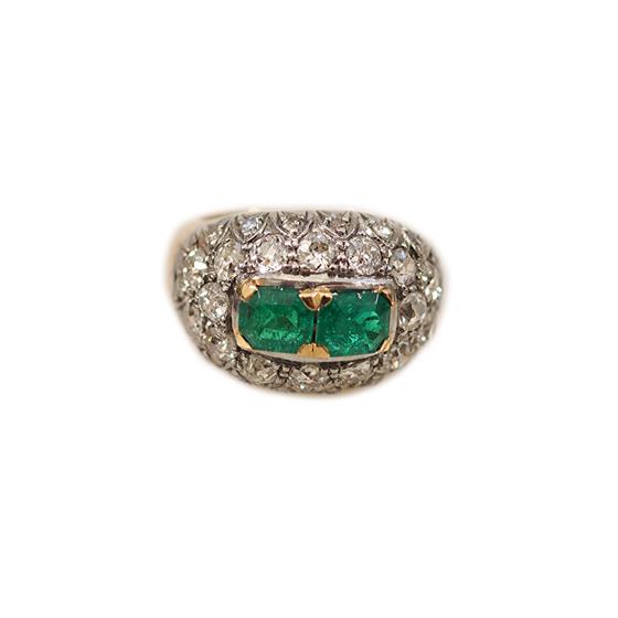 Zlatý prsten s brilianty a smaragdy