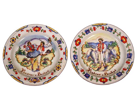 Párové malované talíře - Pozdrav z Beskyd