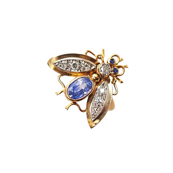 Prsten s včelou - brilianty a pravý safír - certifikát