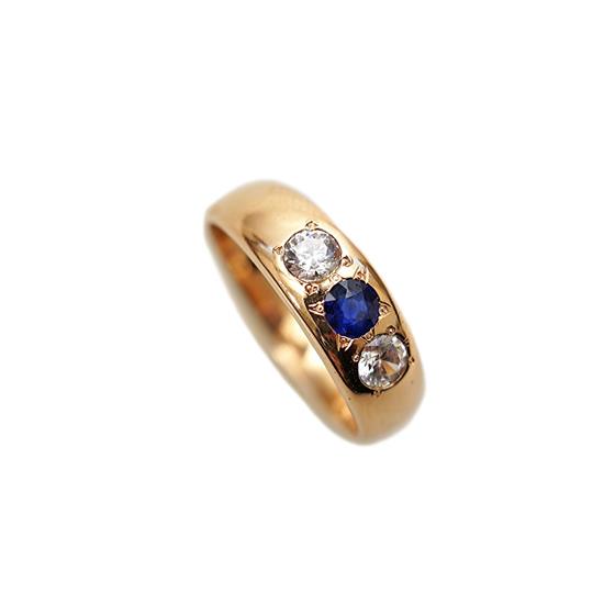 Zlatý rakousko-uherský prsten se safírem a zirkony