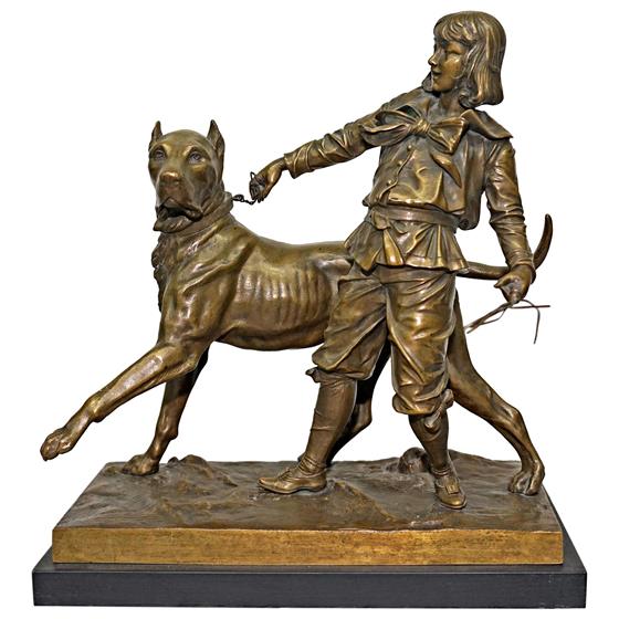 Bronzová socha chlapce se psem              