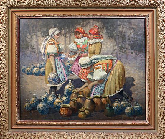 Krojované dívky s malovanými džbánky